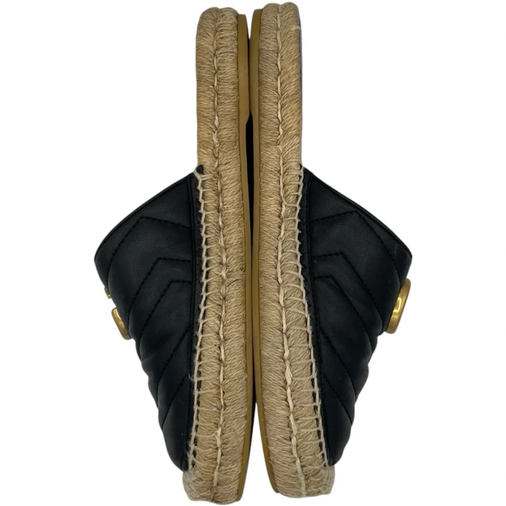 Gucci GG Marmont Black Matelassé Leather Espadrille Mules EU 37 US 7